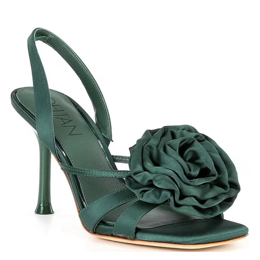 Izzie Satin Green Flower Detailed Women's Heels Size 7.5